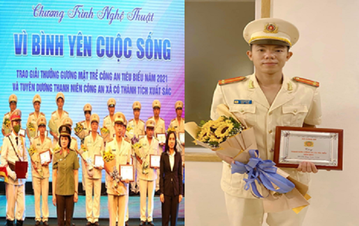 Đồng chí Trung úy Trần Quốc Tài nhận thưởng thanh niên Công an xã có thành tích xuất sắc diễn ra tại Hà Nội