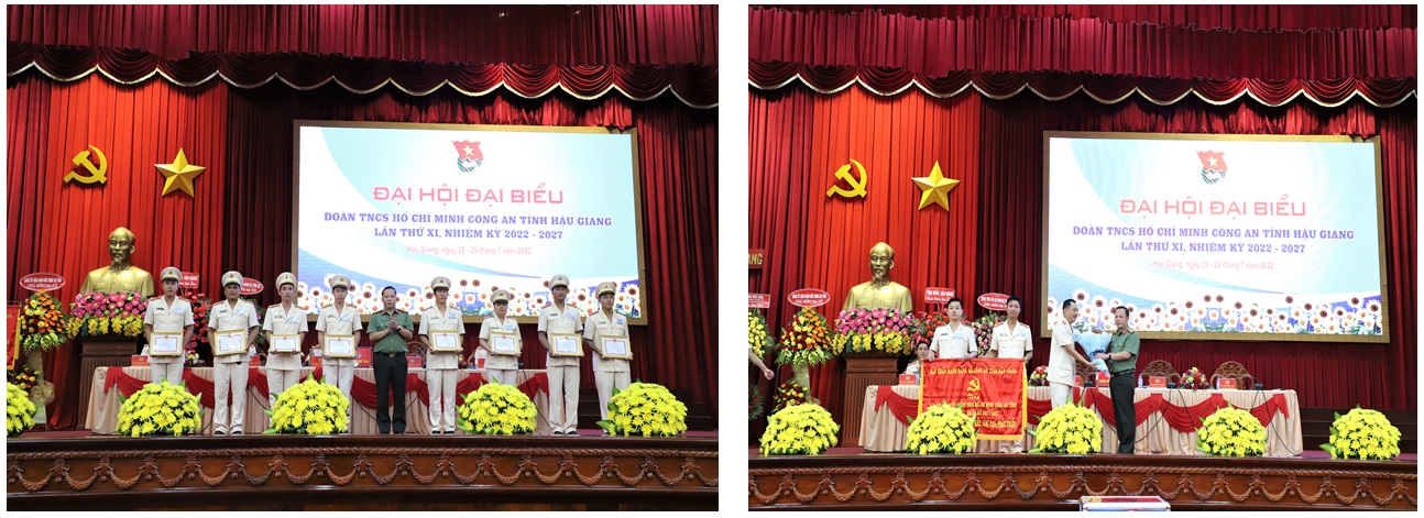 Đại tá Nguyễn Văn Thắng, Phó Giám đốc Công an tỉnh trao giấy khen cho các tập thể có thành tích xuất sắc trong công tác Đoàn và phong trào thanh niên nhiệm kỳ 2017 2022