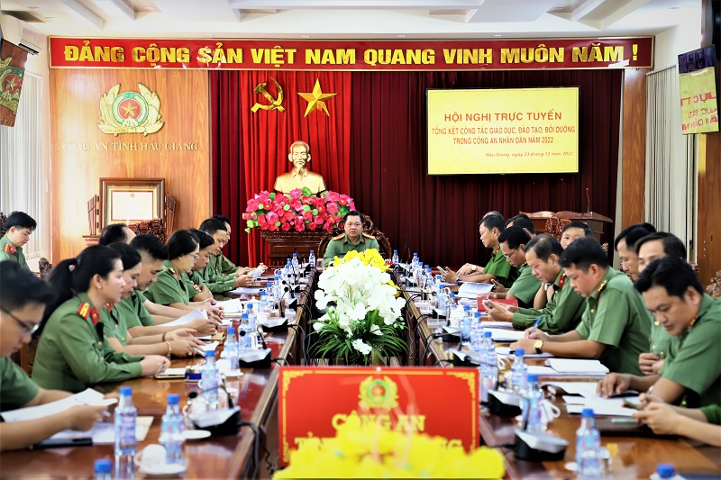 Quang cảnh Hội nghị tại điểm cầu Công an tỉnh Hậu Giang