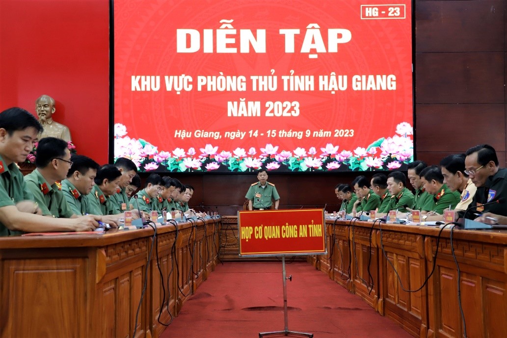 Họp cơ quan Công an để tập vận hành cơ chế trong diễn tập