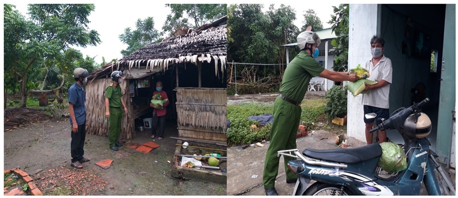 Công an thị trấn Ngã Sáu, huyện Châu Thành đã đến từng hộ gia đình có hoàn cảnh đặc biệt khó khăn, nhất là những người dân đang ở trọ trên địa bàn trong điều kiện khó khăn về phòng, chống dịch