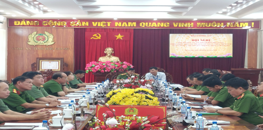 Quang cảnh Hội nghị tại điểm cầu Công an tỉnh Hậu Giang